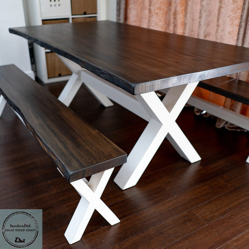 Live Edge Douglas Fir TABLE and BENCHES Farmhouse Cross Legs | solidwoodcraft
