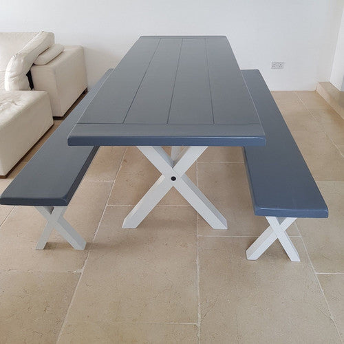 Farmhouse Dining Table with/without Benches, painted top, you choose the colour | solidwoodcraft